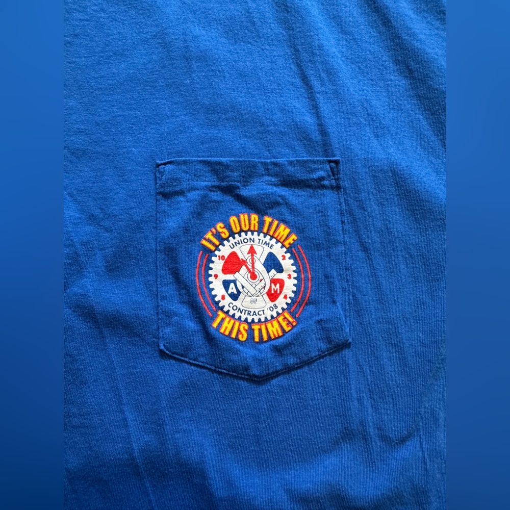 Rare Vintage UNION TIME Spell Out Big Logo Single Pocket T-shirt Size 2XL Cotton - Picture 4 of 8
